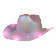 Light Up Glorious Luminous Sheen Metallic Cowboy Space Cowgirl Hat Pink LED