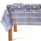 Block Print Tablecloth - 100% Cotton, Rectangle 60x120 Inch, Blue Spring Tabl...