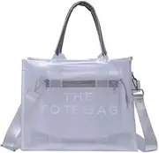 DST Gainbow Clear Tote Bag for Women, Transparent Crossbody Lunch Bag Large Mesh Beach Bag for Sports Travel Stadium, White, Large