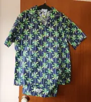 Bluey Mens Blue Palm Tree Printed 2 Piece Button Up Pyjama Set Size M New