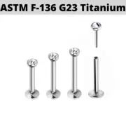 PAIR G23 16G 18G Titanium Push In Pin CZ Gem Labret Lip Ring Helix Ear Cartilage