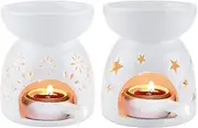 Essential Oil Burners Set of 2,Ceramic Wax Melt Burners,Ceramic Oil Burners Aromatherapy Candle Holder Candle Scented Diffuser for Home Bedroom,90ml Capacity