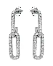 Aqua Pave Paperclip Chain Drop Earrings in Sterling Silver - Exclusive