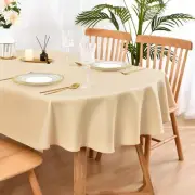 Large Oval Tablecloth 60 x 120 Inch Washable Fabric Table Cloth Solid Beige T...