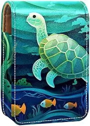 Lipstick Case,Leather Lip Gloss Lipstick Organizer with Mirror,Mini Lipstick Holder Bag,Fish Jellyfish Cartoon Sea Turtle