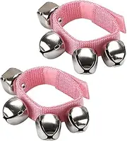 CashBeat Wrist Bells Set of 2, Pink Jingle Bells Instrument, Adjustable Ankle Percussion Musical for Kids, Party Favors, Christmas Decor, Education, Dance, Band Performance