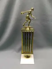 female BOWLING trophy silver/gold column weighted white base