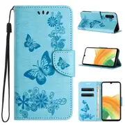 For Samsung Galaxy A55 5G Case Embossed Butterflies Wallet PU Leather, Blue