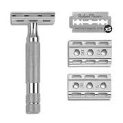 6C White Chrome Double-Edge Safety Razor for Men and Women with 6 Adjustable ...
