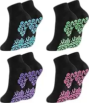 [Zuimei] 4 Pairs Non Slip Yoga Socks Pilates Socks for Women Non Slip Socks with Grips Ballet Socks Yoga Grip Socks for Ballet Barre Pilates Trampoline Dance Fitness Workout Hospital Home, Size UK6-8