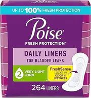 Poise Incontinence Panty Liners, Very Light Absorbency, Long, 44 Cont (Pack of 6)