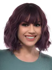 Short Deep Purple Wavy Bob Fashion Wig with Skin Top Part