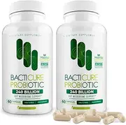 Bacticure | Non-Centrifuged Probiotics | Cultured in Immune-Boosting Fruits, Vegetables & Herbs | Natural Probiotics | Total per Bottle 60 Capsules | Immune System Support | Patented Pro Formula. (2)