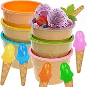 Bakiauli Set of 6 Ice Cream Bowls with Spoons, Dessert Bowls Ice Cream Sundae Set, Kids Cute Colourful Ice Cream Sundae for Famil