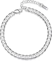 [ALEXCRAFT] Stainless Steel Anklets for Women Cuban Anklet for Women Silver 6 mm Wide 22/21 cm Length