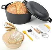 6.5QT Pre-Seasoned Cast Iron Dutch Oven for Bread Baking with Sourdough Bread Baking Supplies, Cast Iron Skillets with Dual Handles Indoor Outdoor for Frying, Baking, Camping, BBQ