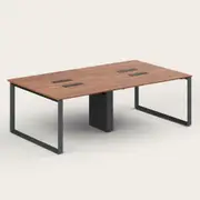 Recess Quad Desk | Office Desk | Office Workstation, Walnut / Black / Boxed
