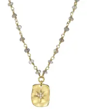 Rachel Reinhardt 14K Over Silver Labradorite CZ Wire Wrap Necklace