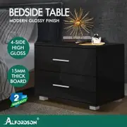 ALFORDSON Bedside Table Nightstand 4 Side High Gloss Black Side End Table Black