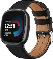 [Vanjua] Bands for Fitbit Versa 4 / Versa 3 Band, Fitbit Sense 2 / Sense Bands Women Men, Genuine Leather Replacement Wristband Strap Compatible with Fitbit Sense 2 / Versa 4 Smart Watch