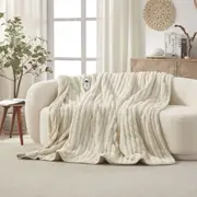 Dreamaker Chunky Embossed Fleece Heated Throw Natural 200 x 180cm
