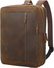 TIDING Leather 15.6" Laptop Backpack Convertible Business Briefcase Brown