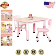 Height Adjustable Kids Table & 2 Chairs Set - Fun Pink Craft Table for Ages 3-8