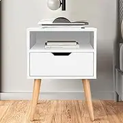 ALFORDSON Bedside Table Wooden Nightstand Cabinet 40 x 40 x 56.5cm Scandinavian Design 2-Drawer Storage Organiser Handle-Free Bedroom Living Room Sofa Side Table in White Colour