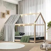 Oikiture Kids Wooden Bed Frame with Mattress Floor Bed Frame for Toddlers Kids Solid Pine Wooden Timber Bed Frames, Wood