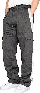 [Aosufei] Men's Comfort Drawstring Elastic Waist Cargo Pants Regular Fit Solid Hiking Pants Joggers Wide Leg Trousers, Dark Grey5, X-Large