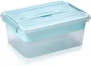 [BTSKY] Stack & Carry Box, Clear Plastic Storage Container Stackable Home Utility Box with Removable Tray Multi-Purpose Storage Bin for Organizing Stationery, Sewing, Art Craft Supplies(Blue)