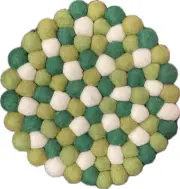 NEW Handmade 8” Multicolor Felt Ball Trivet Cushion Nepal Wool Pom Pom Round T13