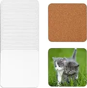 NQEUEPN 40pcs Sublimation Square Coasters, 4x4in MDF Hardboard Coasters with Cork Back, White, Ideal for DIY Crafts & Home Decoration