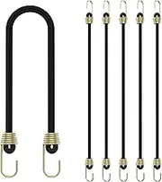 SDTC Tech 6-Pack Mini Bungee Cords with Hooks 10 Inch Black Elastic Rope Rubber Strap