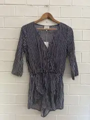 NWT- SEED Heritage Jumpsuit Playsuit Blue White Striped One Piece V-Neck Size 8