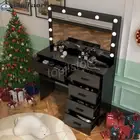 Dressing Table Set with Large Lighted Mirror Makeup Dresser Vanity Modern Black