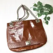 Nordstrom Brown Patent Leather Adjustable Chain Strap Shoulder Bag Purse