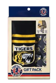 Richmond Tigers AFL FC2069 W22 Mens Retro Logo Satin Boxer Shorts & Socks New