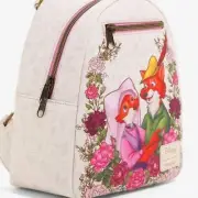 Loungefly Disney Robin Hood & Maid Marian Floral Mini Backpack white pink