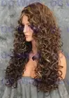 Long Full Curly Heat OK Lace Front Human Hair Blend Wig Light Brown/Blonde EVFK