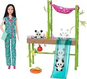 Barbie Doll and Accessories, Panda Care and Rescue Playset Vet Doll, 2 Pandas with Colour-Change Transformation and 20+ Pieces