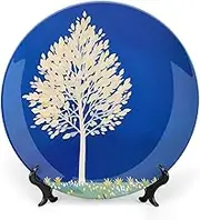 The White Tree Bone China Decorative Plate Custom Photo Ceramic Decorative Plates Dishes with Display Stand Personalized Bone China Decorative Plate with Memorial Gifts for Home Bedroom