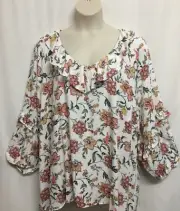 Autograph Top Plus Size 26 Tunic Shirt Blouse Long Sleeve Floral Viscose Ruffle
