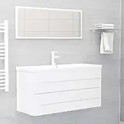 2 Piece Bathroom Furniture Set High Gloss White Engineered Wood,Contemporary High Gloss White Bathroom Furniture Set with Mirror and Cabinet for Enhanced Storage Furniture Sets
