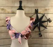 No Boundaries Juniors Tie-Front Ruffle Swimsuit Bikini Top Size M(7-9)
