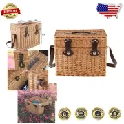 Stylish Rectangular Wicker Picnic Basket with Secure Storage and Carrying Strap