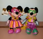 Set Minnie Mickey Mouse The Disney Store Mardi Gras Bean Bag Plush Beanie Toys