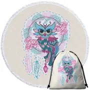Dream Catcher and Graceful Lady Owl Round Beach Towel
