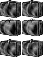 Moving Bags 6pcs 105L Clothes Storage Bag Large Storage Bags Oxford Fabric Large Storage Bags with Zips Moving Boxes Alternative for Moving, College Dorm, Christmas Decorations(Black)