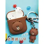 #耳機套.#數碼韓國LINE卡通硅膠AIRPODS2保護套布朗熊防丟繩蘋果藍牙耳機包二代